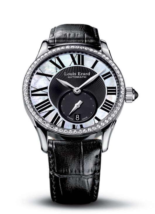 Louis Erard 92310SE02.BAV04 Women's Emotion MOP Black Dial Alligator Leather Diamond Automatic Watch